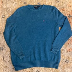 90’s Vtg Polo Ralph Lauren Sweater Men L Tall Blue Chunky Knit Crew Purple Pony